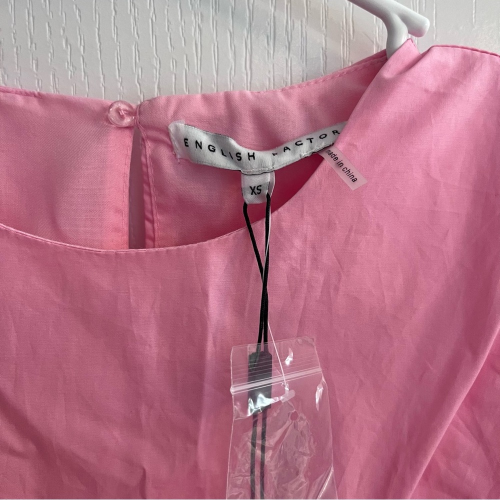 NEW English Factory Pink scalloped puff sleeve Short Sleeve Mini Dress Medium - Picture 7 of 16